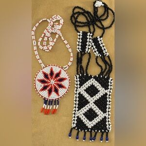 Handcrafted Beaded Necklace Set - Black, White, Red